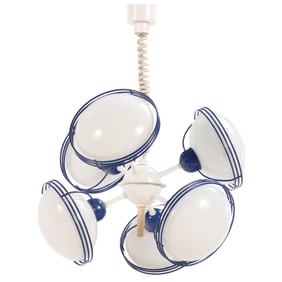 SIX LIGHT GLASS AND PAINTED IRON LIGHT FIXTURE C 1970.