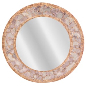 36" ROUND GILT RESIN MIRROR HAVING A MICA BORDER.