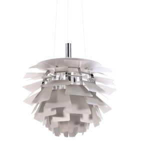 ARTICHOKE PENDANT LIGHT, WHITE ENAMELED METAL