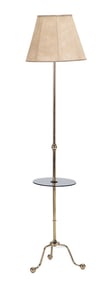 A FRENCH BRASS AND BLACK GLASS FLOOR LAMP C 1950.