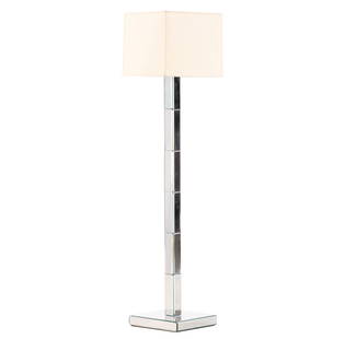 A TALL MIRRORED FLOOR LAMP WITH SHADE.: A tall mirrored floor lamp with shade. Ht: 69.5" Wd: 16" Dpth: 16"
