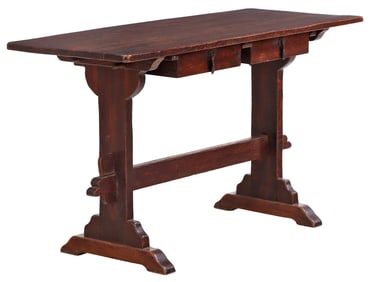 A MODERN RUSTIC OAK SOFA OR CONSOLE TABLE WITH TWO DRAWERS AND MORTIS AND TENON CONSTRUCTION C1950.