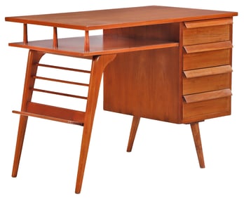 SMALL WRITING DESK WITH SINGLE BANK OF DRAWERS C 1950 IN THE MANNER OF ICO PARISI.