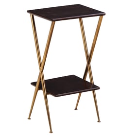 ITALIAN BRASS AND EBONIZED WOOD TWO TIER TABLE C 1950.