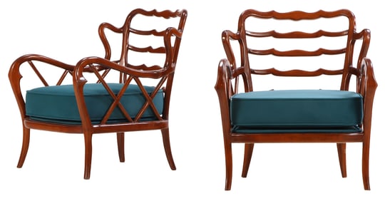 EXCELLENT PAIR OF MODERN ITALIAN OPEN ARM CHAIRS WITH WINGS.