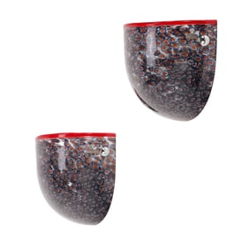 PAIR OF HALF ROUND ITALIAN WALL SCONCES HAVING REDS AND BLUES LABELED VISTOSI MURANO.