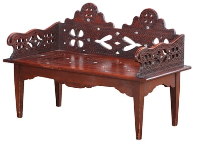 CARVED WOOD AND INLAID SRYIAN BENCH C 1920.