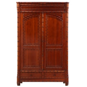 FRENCH FAUX BAMBOO TWO DOOR ARMOIRE C 1880. DISMANTLES FOR TRANSPORT,