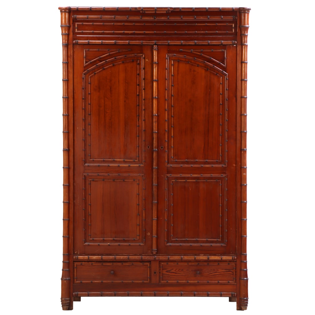 FRENCH FAUX BAMBOO TWO DOOR ARMOIRE C 1880. DISMANTLES FOR TRANSPORT, (1 of 5)