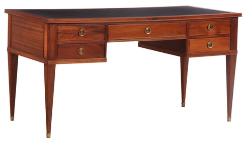 MAHOGANY LEATHER TOP WRITING DESK IN THE MANNER OF JEAN-MICHEL FRANK C 1950 BY NORDISKA.