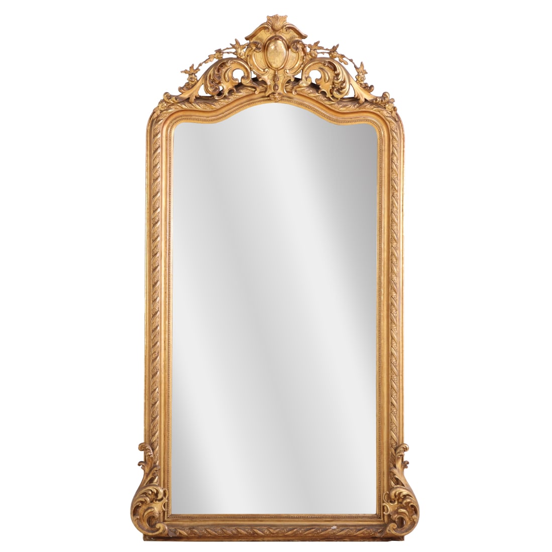 FRENCH LOUIS XV STYLE GILTWOOD AND GESSO MIRROR C 1890. (1 of 7)