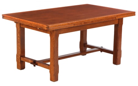 FRENCH OAK DINING TABLE WITH TWO PULL OUT LEAVES AND MORTIS AND TENON CONSTRUCTION C 1950.