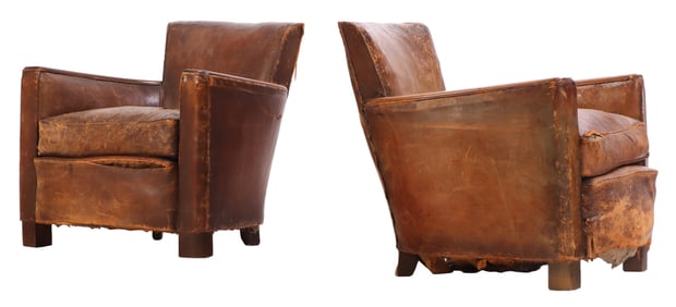 PAIR OF FRENCH LEATHER CLUB CHAIRS C 1940.