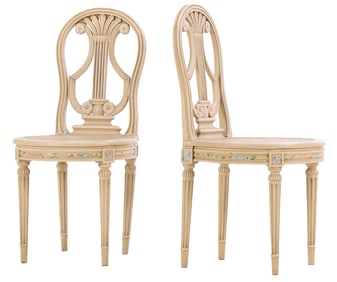 A DELICATE PAIR OF FRENCH POLYCHROMED SIDECHAIRS C 1930.