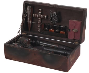 A SET OF ANTIQUE TOOLS AND ACCESSORIES FOR HUNTING VAMPIRES