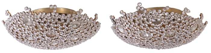 PAIR OF CEILING MOUNTED LIGHT FIXTURES HAVING CRYSTALS ATTRIBUTED TO SWAROVSKI C 1960.