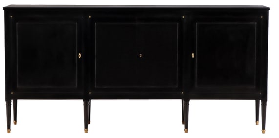 EBONIZED MAHOGANY LOUIS XVI STYLE FOUR DOOR SIDEBOARD LABELED HARRODS C 1940.