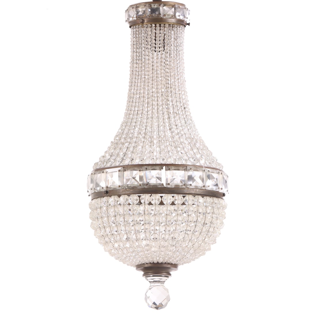 BALOON FORM CRYSTAL LANTERN C 1945.: Baloon form crystal lantern C 1945. Ht: 18" Wd: 8.5" Dpth: 8.5"