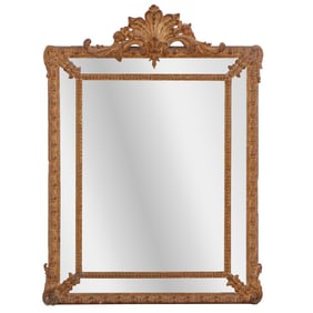 FRENCH REGENCY STYLE GILTWOOD AND GESSO MIRROR WITH CENTRAL CREST C 1890.