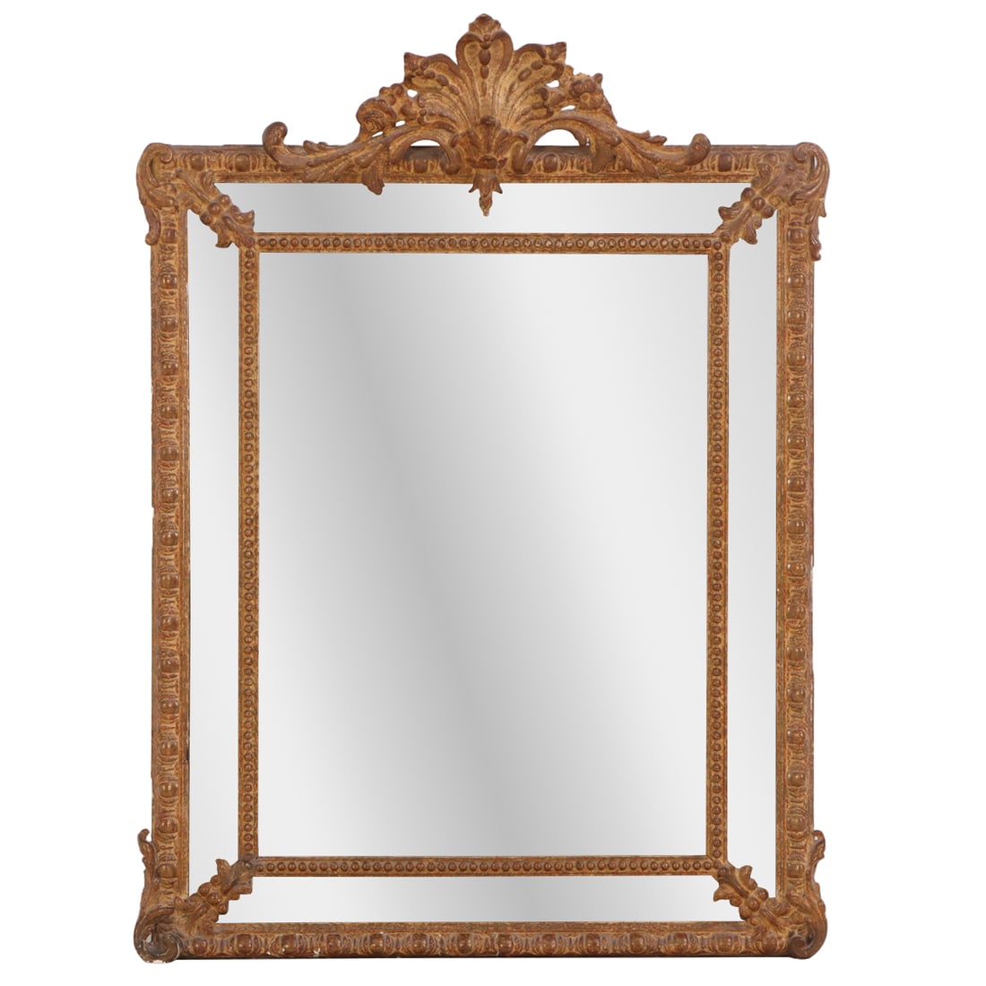 FRENCH REGENCY STYLE GILTWOOD AND GESSO MIRROR WITH CENTRAL CREST C 1890. (1 of 8)