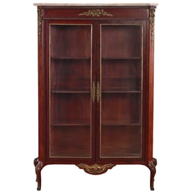 FRENCH MAHOGANY BRONZE MOUNTED MARBLE TOP VITRINE C 1910.