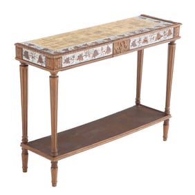 EGLOMISE DECORATED GLASS AND WOOD CONSOLE TABLE C 1950.