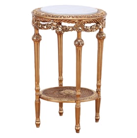 PAINTED AND CARVED MARBLE TOP TABLE.