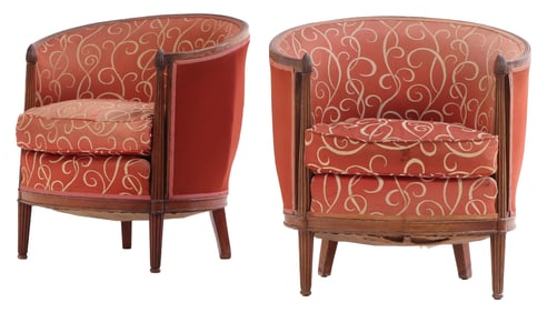 PAIR FRENCH ART DECO TUB CHAIRS C 1940.