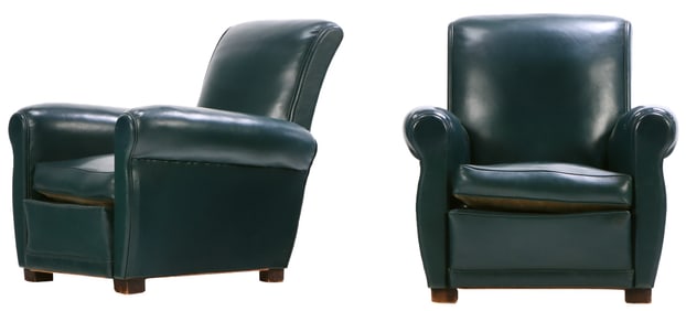 PAIR FRENCH FAUX LEATHER ART DECO CLUB CHAIRS C 1930.