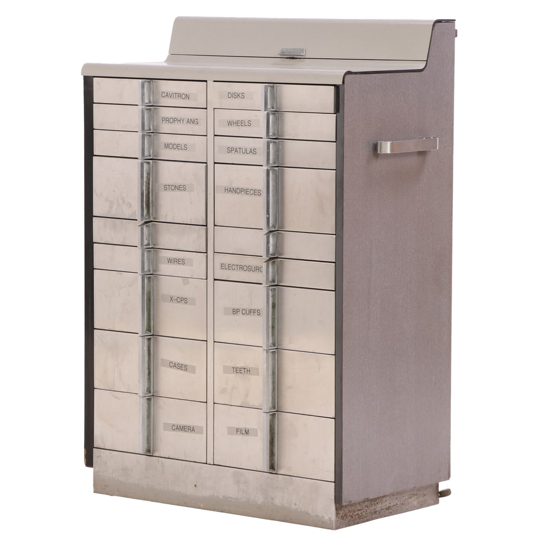 ART DECO STYLE DENTAL CABINET HAVING A LAMINATE TOP AND SIDES, STEEL DRAWER FACES AND IRON DRAWER (1 of 9)