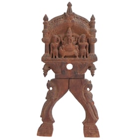 SOUTHEAST ASIAN CARVED WOOD WALL PANEL WITH HINDU FIGURES INCLUDING GANESHA