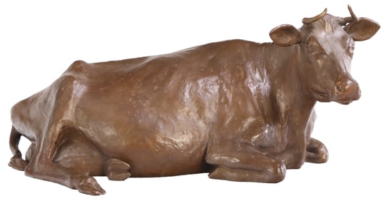 J. CLAYTON BRIGHT (AMERICAN B. 1946) "MISS GRATZ" DEPICTING A RESTING COW, CAST BRONZE, SIGNED