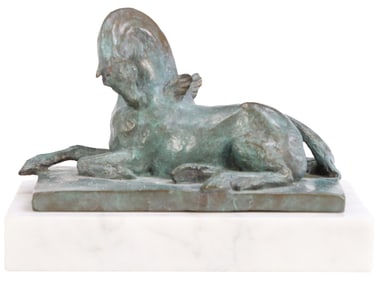 JULIA LEVITINA (21ST C UKRANIAN) "DON'T WAKE JUNIPER" CAST BRONZE WITH GREEN PATINA, STAMPED