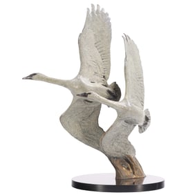 MARGERY TORREY (20TH-21ST C AMERICAN) "SWAN DUCK" CAST BRONZE WITH LIGHT GREEN PATINA, SIGNED