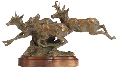 MARGERY TORREY (20TH-21ST C. AMERICAN) "FAST COMPANY" DEPICTING RUNNING PRONGHORNS, CAST