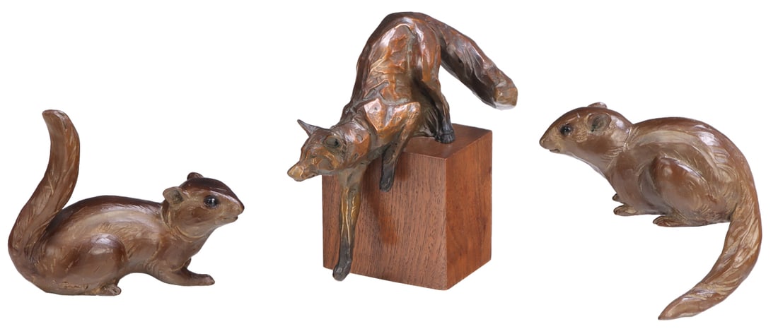 MARGERY TORREY (20TH-21ST C. AMERICAN) 3 BRONZES "REACH" 17/50, "RESTING CHIPMUNK" & "ALERT (1 of 6)