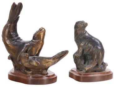 MARGERY TORREY (20TH-21ST C AMERICAN) TWO BRONZE SCULPTURES OF SEALS "ON THE LEDGE" & "WHO ME,'