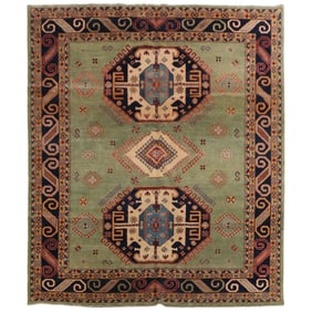 AN UZBEK TRIPLE MEDALLION KAZAK AREA RUG 9' X 11'9"