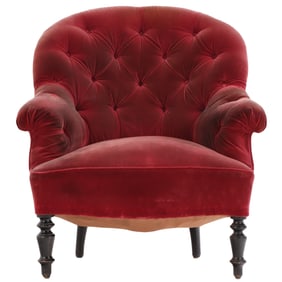 FRENCH NAPOLEON III BUTTON BACK LOUNGE CHAIR C 1860.