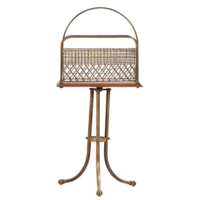 ENGLISH BRASS AND OAK MAGAZINE STAND C 1890;
