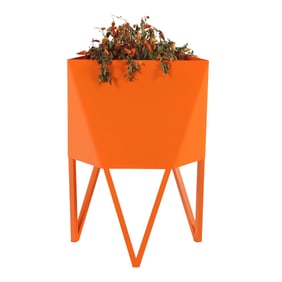A LARGE DECA STEEL PLANTER IN CUSTOM ORANGE POWDER COATED FINISH