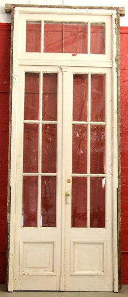 Antique Pair French Doors Transom Beveled Glass Apr 13 2013