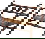 ELEGANT FRENCH ELM AND CORD BENCH WITH BALL FINIALS ATTRIBUTED TO CHARLES DUDOUYT C 1940.