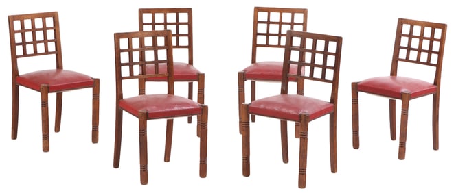 SIX FRENCH OAK DINING CHAIRS ATTRIBUTED TO VICTOR COURTRAY C 1940.