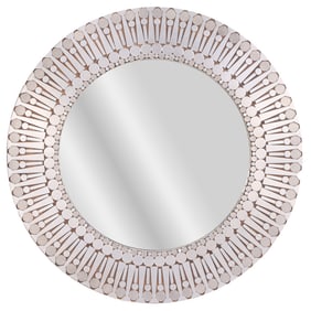ROUND FRENCH MIRROR HAVING A FRAME COMPOSED OF GEOMETRIC ALUMINUM SHAPES C 1980.