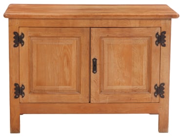 BRUTALIST STYLE FRENCH OAK SERVER WITH IRON HINGES C 1950.