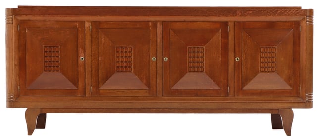 LARGE FRENCH OAK FOUR DOOR SIDEBOARD ATTRIBUTED TO VICTOR COURTRAY C 1940.