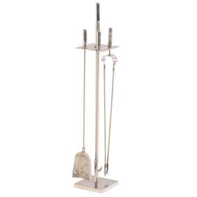 NICKEL OVER BRONZE SET OF FRENCH MODERNIST FIREPLACE TOOLS C 1970.