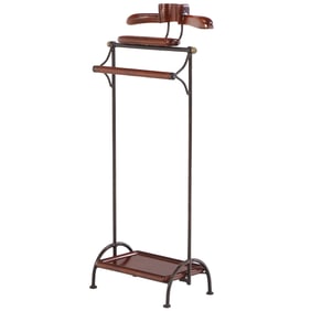 FRENCH IRON, WOOD AND BRASS MENS VALET IN THE MANNER OF ADNET C 1965.