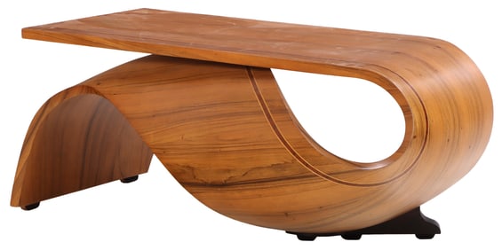 INLAID BENTWOOD WAVE FORM COFFEE TABLE WITH INLAY.